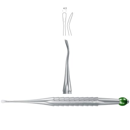 Proximator, curved, 4.5 mm, # 77RL, mesial elevator, yellow metallic curved