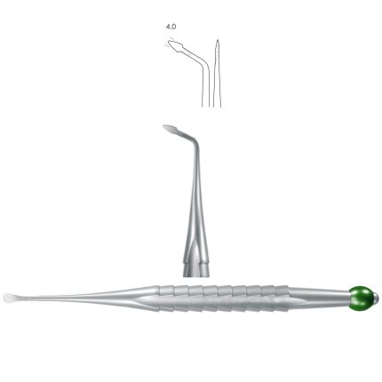 Syndesmotome, curved right, 4.0 mm, for lingual / buccal luxation, yellow metallic curved