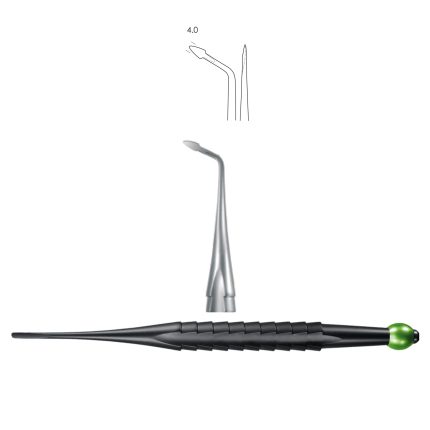 Syndesmotome, curved right, 4.0 mm, for lingual / buccal luxation, yellow metallic curved