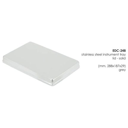 stainless steel instrument tray lid - solid  (mm. 288x187x29) grey