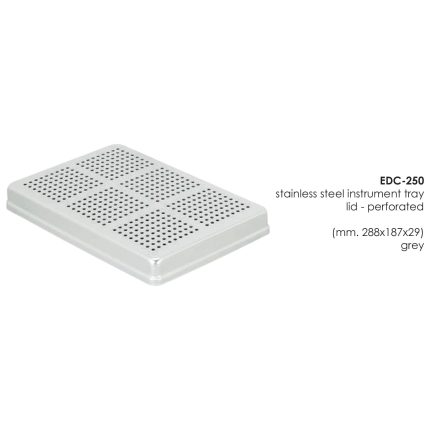 stainless steel instrument tray lid - perforated  (mm. 288x187x29) grey