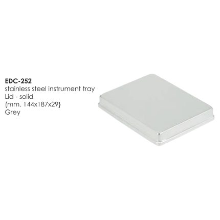 stainless steel instrument tray Lid - solid (mm. 144x187x29} Grey