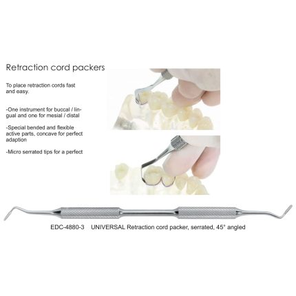 UNIVERSAL Retraction cord packer, serrated, 45° angled